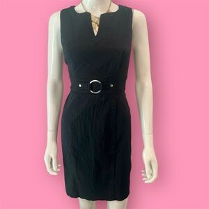 AGB Black Sheath Midi Dress V-Neck Sleeveless